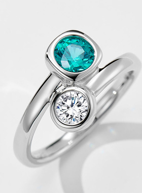 帕拉伊巴双石包镶戒指轻奢时尚高级感小众设计925银镀金戒指