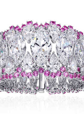 豪华裙边钻石手镯复古宫廷高级感奢华婚宴晚宴925银镀金手镯