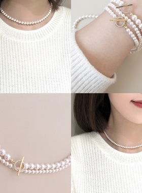 日本进口镀金扣珍珠项链Joie首饰