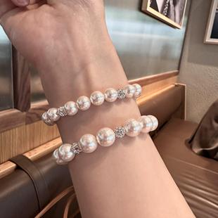 澳白 akoya 质感大珍珠手链奥地利进口钻球韩国弹力绳送女友送礼