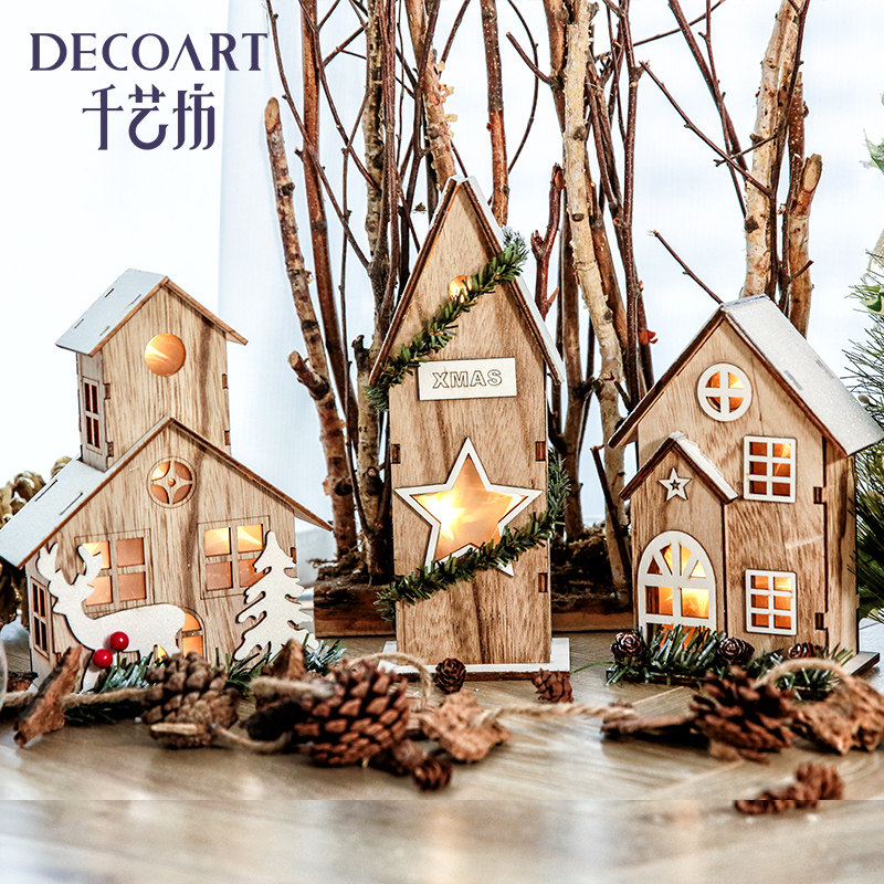 圣诞节圣诞树微景观小木屋桌面装饰品木质房子模型小摆件家居饰品