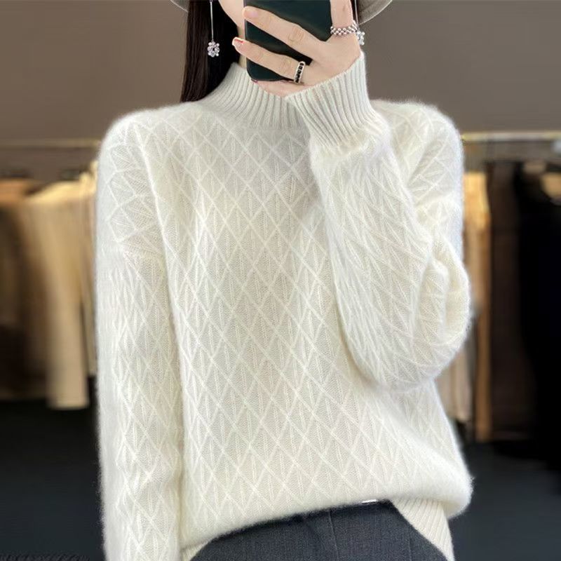 高级感菱形宽松显瘦针织衫上衣女秋冬纯色休闲百搭休闲毛衣