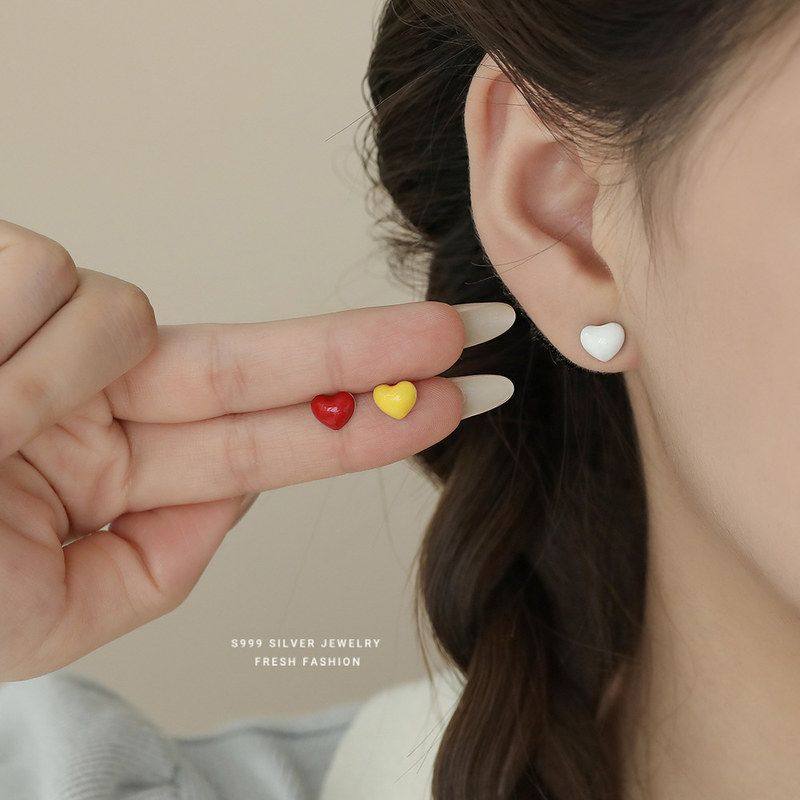 耳钉999纯银爱心耳钉女新年女耳饰过年马卡龙桃心百搭耳环高级感,饰品/流行首饰/时尚饰品新,银饰配件,淘宝优惠券,粉丝福利购,淘宝优惠卷