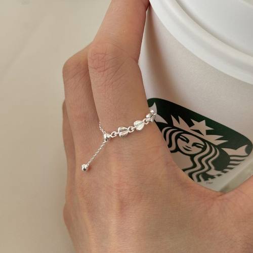 S925银爱心抽拉流苏戒指韩版小众设计ins风简约复古高级感