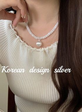 韩国东大门小众高级感设计饰品S925纯银算盘冰纹石圆球拉丝项链女