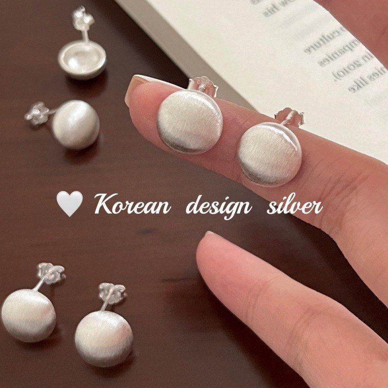 韩国东大门简约耳饰 S925纯银 半圆球拉丝耳钉小众高级感个性百搭