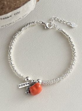 925纯银好柿花生圆珠银圈手链女简约新中式国风设计复古手环B3263