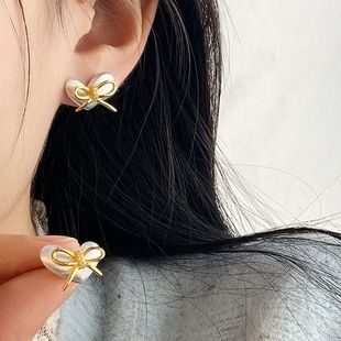 925纯银哑光爱心蝴蝶结耳钉女女时尚 甜美气质高级感百搭耳饰E0261