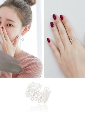 S925银 日韩开口镂空蕾丝戒指 女款尾戒食指指环饰品情侣告白礼物