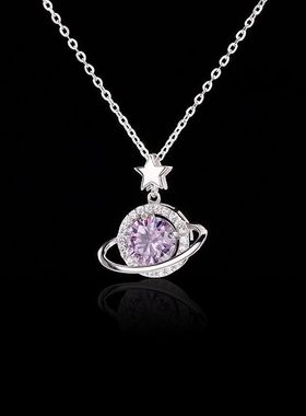 925银淡紫色恒星百搭轻奢高级小众设计感时尚简约微镶锆石项链