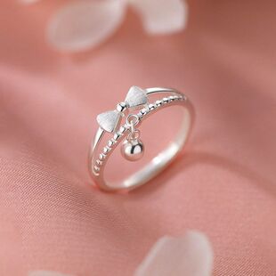 S999足银蝴蝶结戒指双层小众设计开口戒女生轻奢风素圈高级感指环