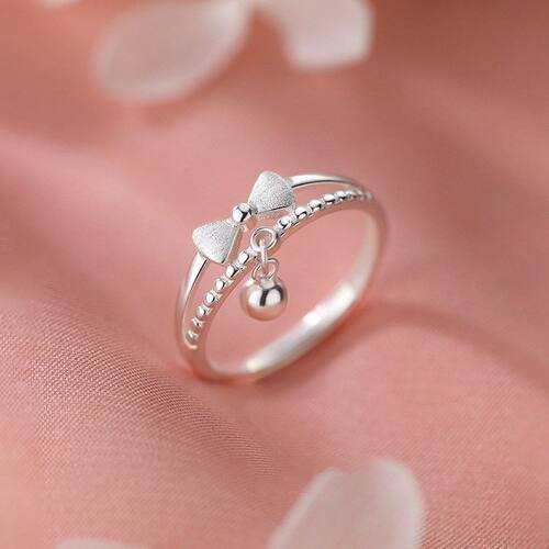 S999足银蝴蝶结戒指双层小众设计开口戒女生轻奢风素圈高级感指环