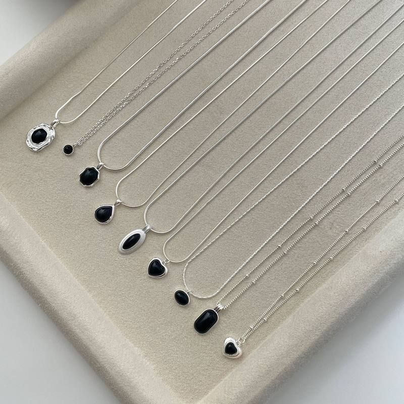 蒂奇S925纯银黑玛瑙系列组合项链女时髦爱心蛇骨链热卖款锁骨链潮