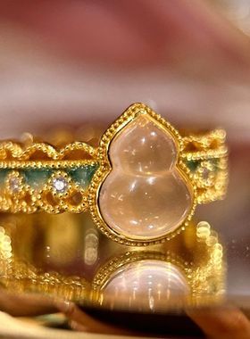 新款国潮新中式珐琅玉葫芦戒指女S925纯银轻奢精致小众设计高级感