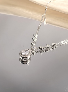 S925纯银人鱼之泪水滴项链轻奢高级感气质闪锆锁骨链ins百搭颈链