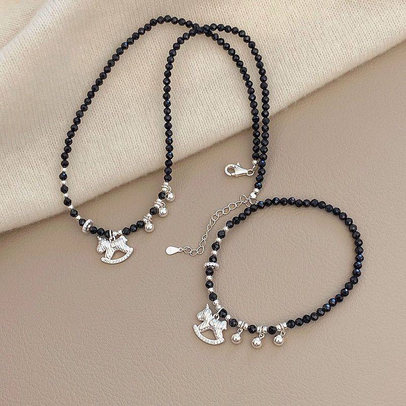 S925纯银黑尖晶木马项链高级感百搭ins甜美小众圆球流苏马年手链,饰品/流行首饰/时尚饰品新,银饰配件,淘宝优惠券,粉丝福利购,淘宝优惠卷