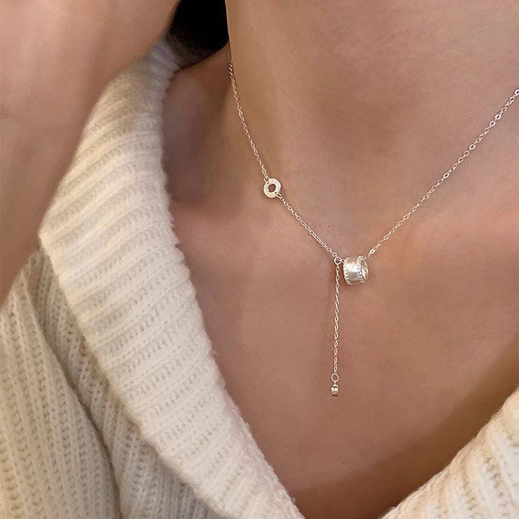 s925纯银拉丝路路通项链女款小蛮腰高级感小众轻奢气质百搭锁骨链