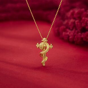 蛇年生肖925纯银蛇权杖项链女十字架吊坠新年礼物小众锁骨链礼物