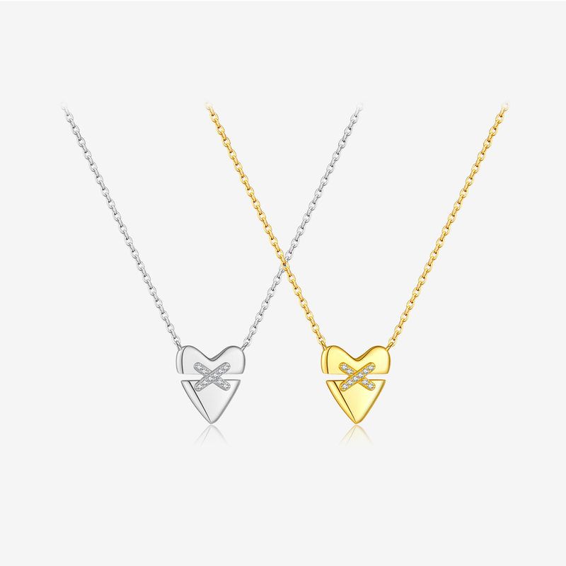 s925纯银新款爱心交叉吊坠项链日韩轻奢设计感百搭锁骨链生日礼物