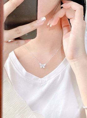 轻奢淡水珍珠S925纯银蝴蝶项链女小众设计高级感闪钻流苏锁骨链