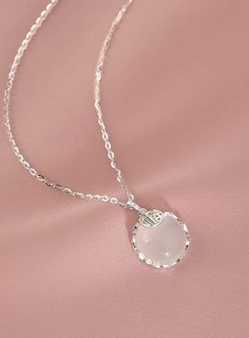s999纯银新中式白玉髓福字吊坠锁骨链女小众轻奢毛衣项链配饰百搭