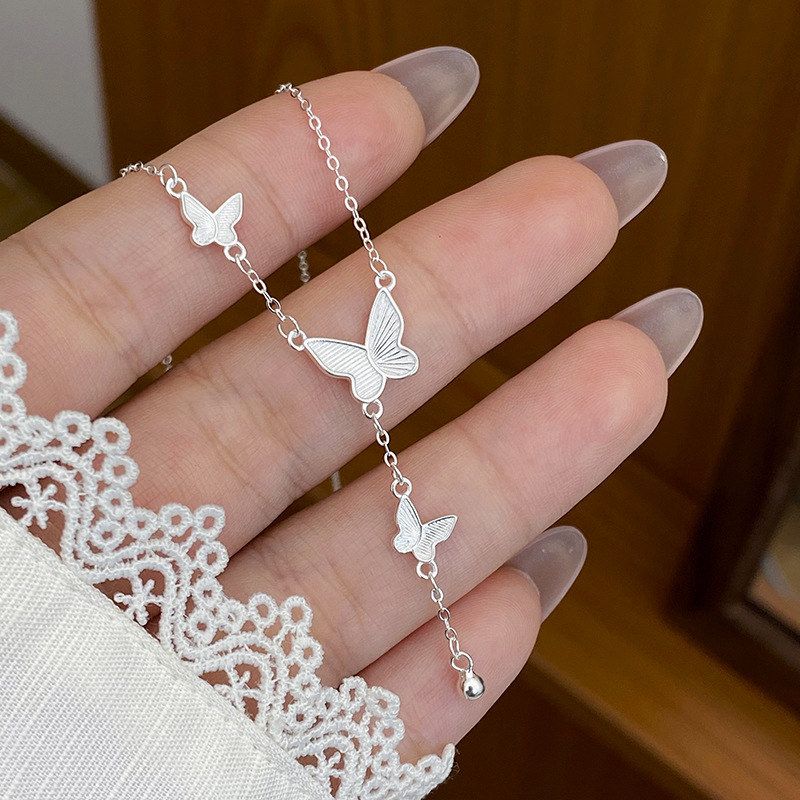 s925纯银蝴蝶流苏项链女款小众甜美清新精致百搭设计感气质锁骨链