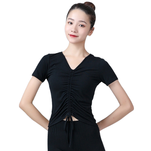 舞蹈练功服装女秋冬新款跳舞长袖莫代尔抽绳现代形体训练拉丁上衣