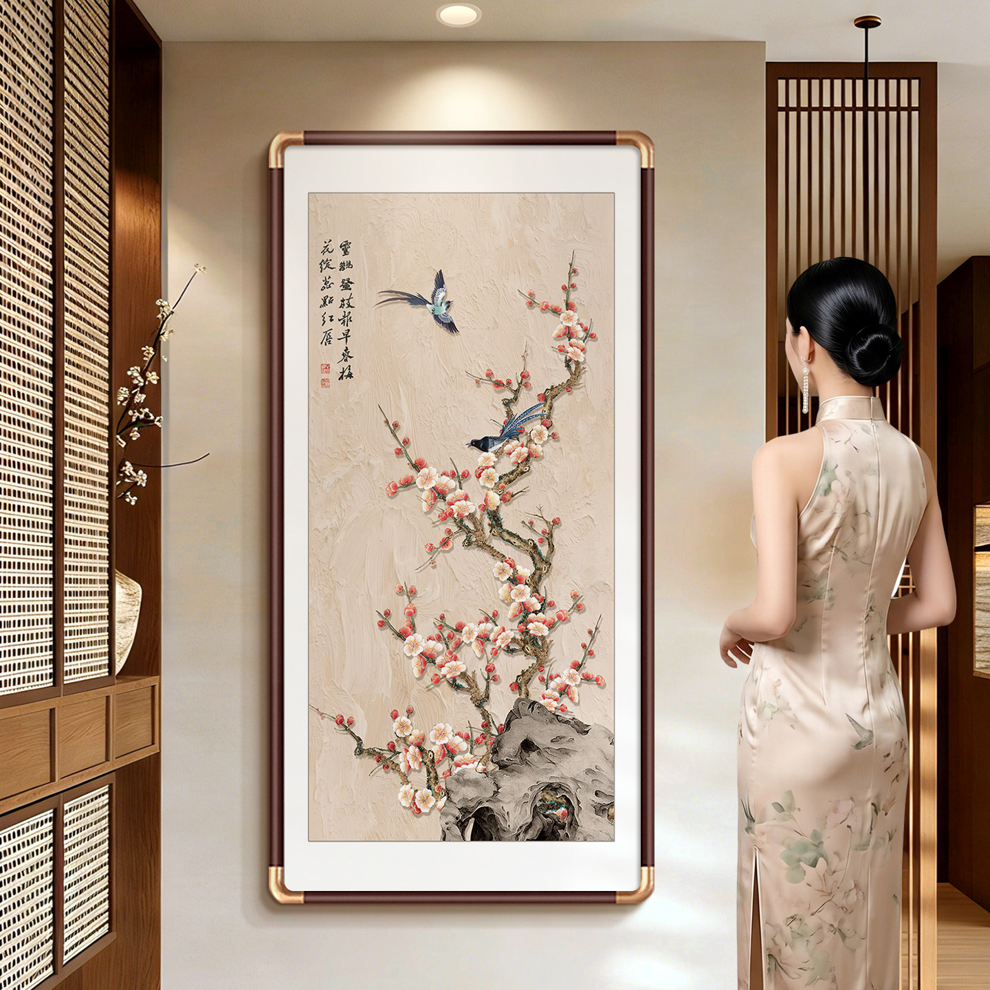 喜上眉梢玄关装饰画入户正对门图片