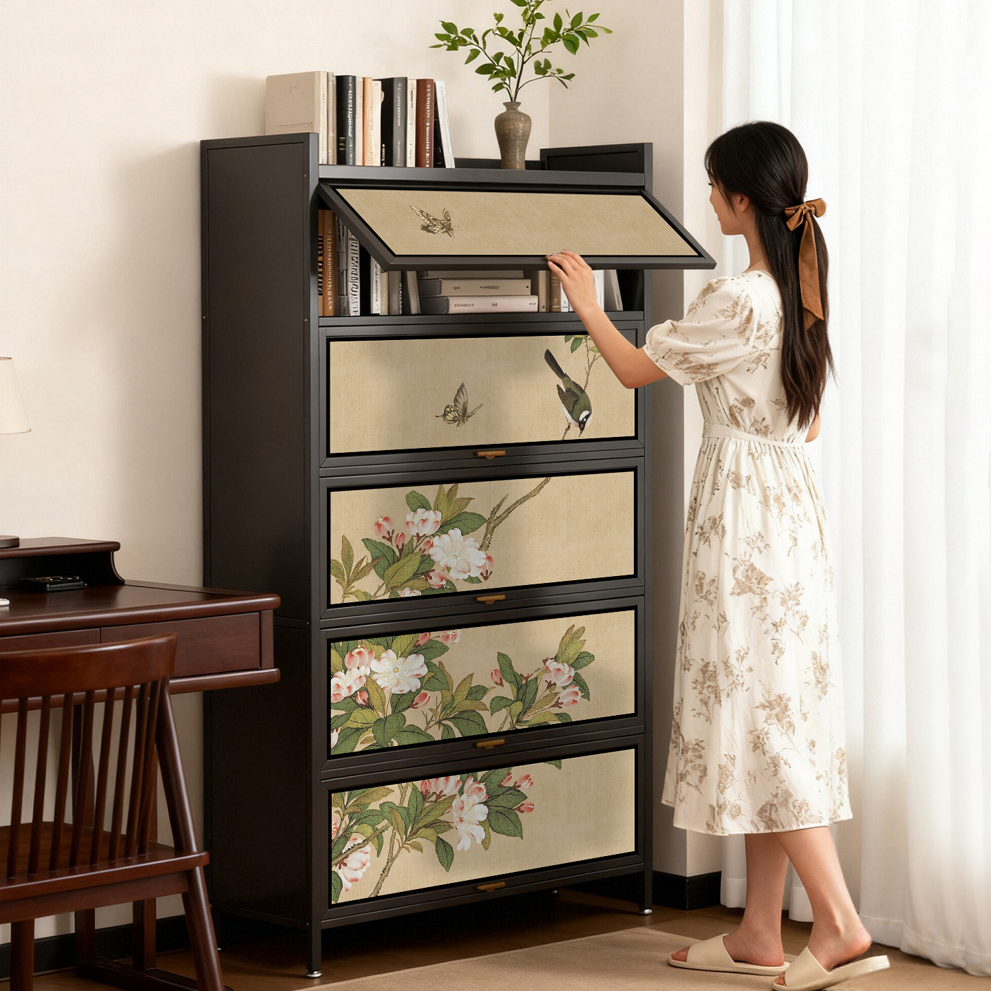 书柜储物柜一体钢制客厅书架