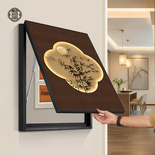 中古风竖款电表箱装饰画 画竹子新中式电闸配电箱遮挡挂画 画宋代