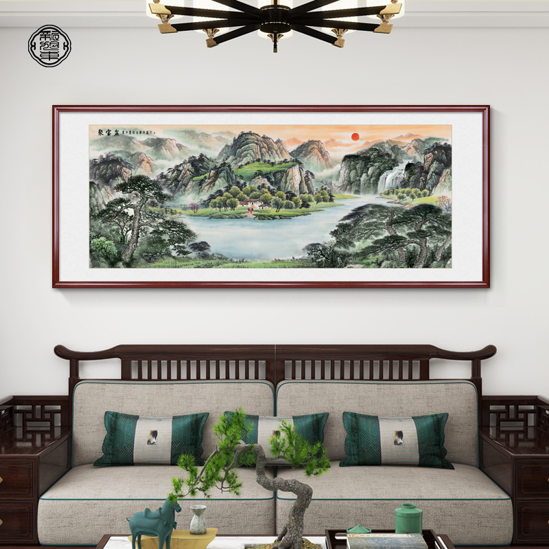 聚宝盆山水画客厅挂画东墙新中式沙发背景墙装饰画办公室手绘国画