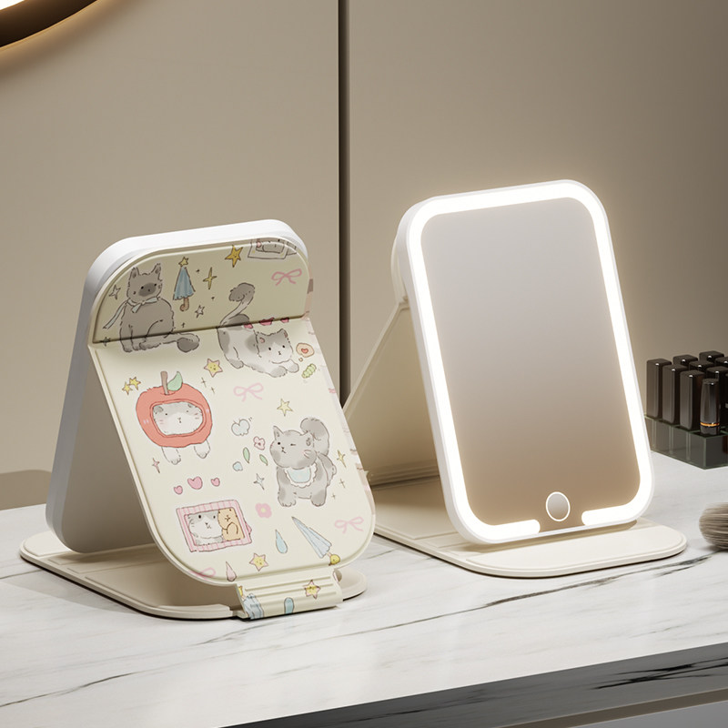 新款随身便携可折叠智能高清带led灯镜高级随身家用化妆镜子学生