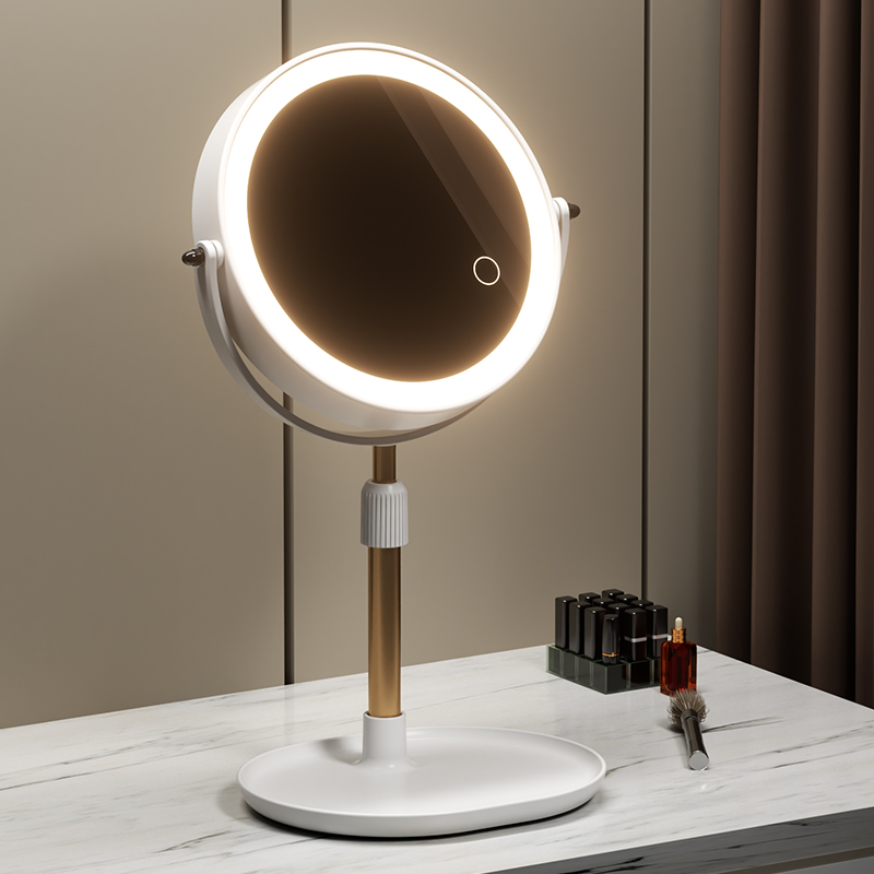 化妆镜带灯led台式桌面可立式升降双面家用卧室智能美妆镜子宿舍