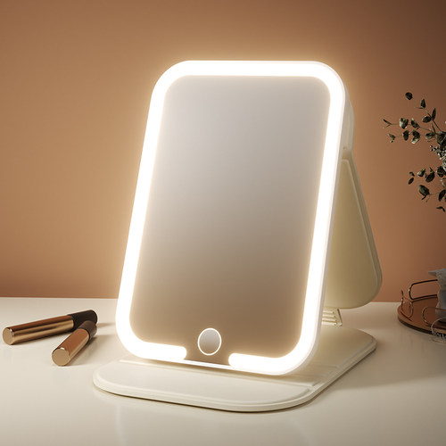 便携LED化妆镜带灯补光镜梳妆充电镜子随身迷你可折叠ins宿舍镜子