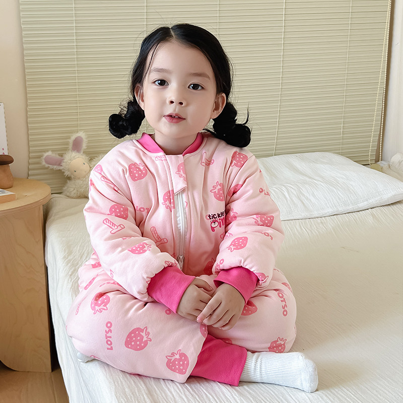 婴儿睡袋冬季纯棉加厚夹棉儿童连体睡衣秋冬款防寒宝宝防踢被神器