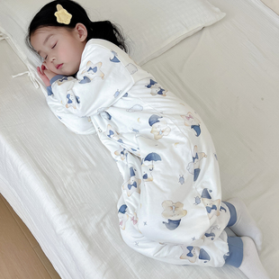 婴儿睡袋冬纯棉加厚儿童连体睡衣宝宝冬季 女童男童秋冬防踢被小孩