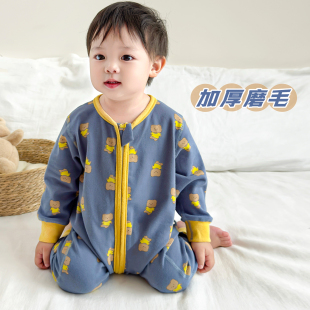 婴儿睡袋秋冬纯棉加厚婴儿连体睡衣秋季男童春秋款男宝宝防踢被子