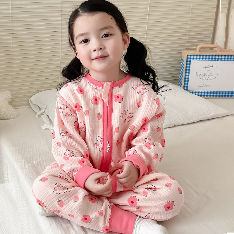 儿童睡袋纯棉纱布夏天宝宝防踢被子神器夏季薄款婴儿连体睡衣春秋