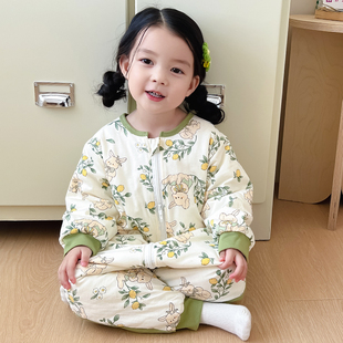 婴儿睡袋纯棉加厚秋冬儿童连体睡衣秋季女宝宝冬季夹棉女童小孩