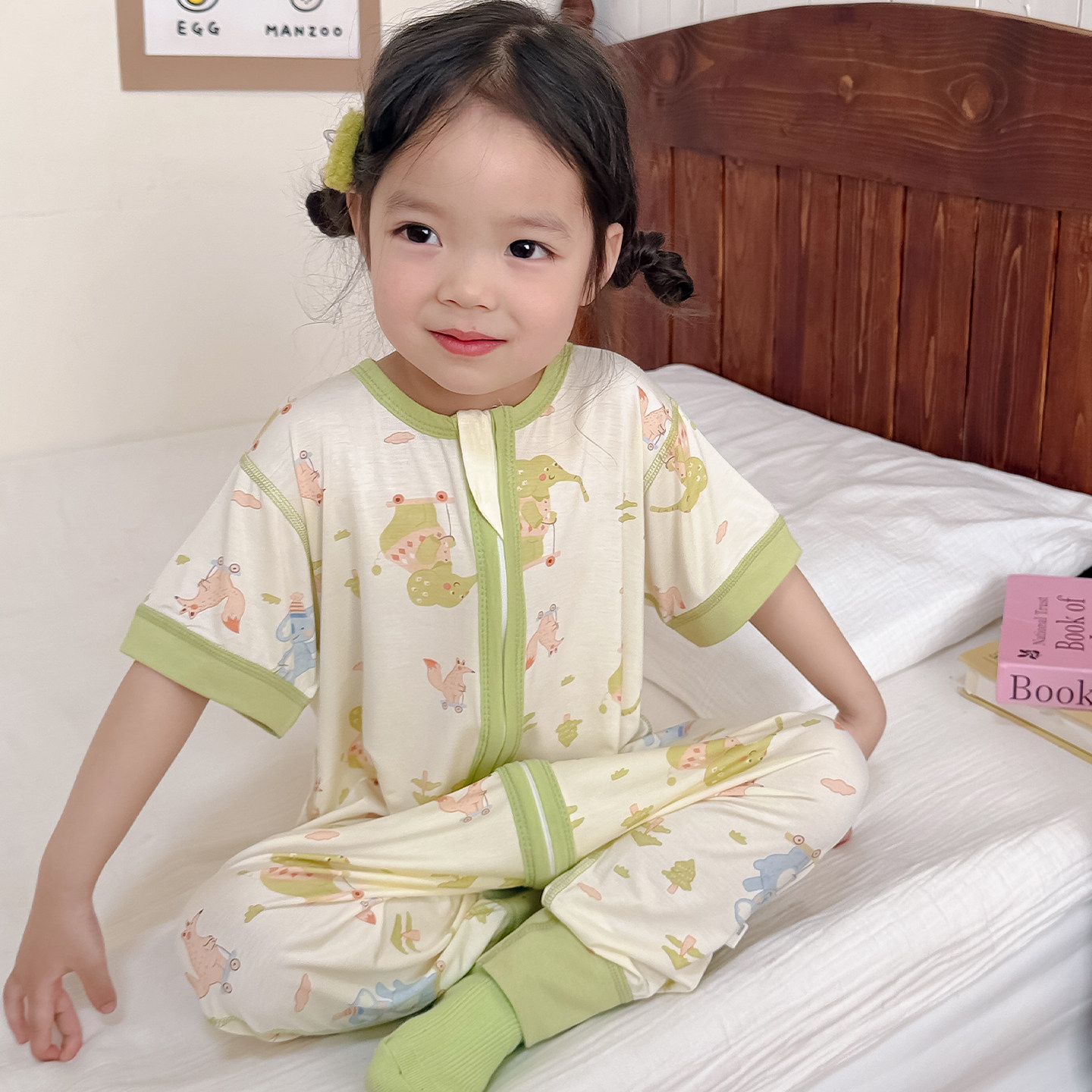 宝宝睡袋春夏天薄款透气短袖儿童连体睡衣3到6岁春季婴幼儿空调房