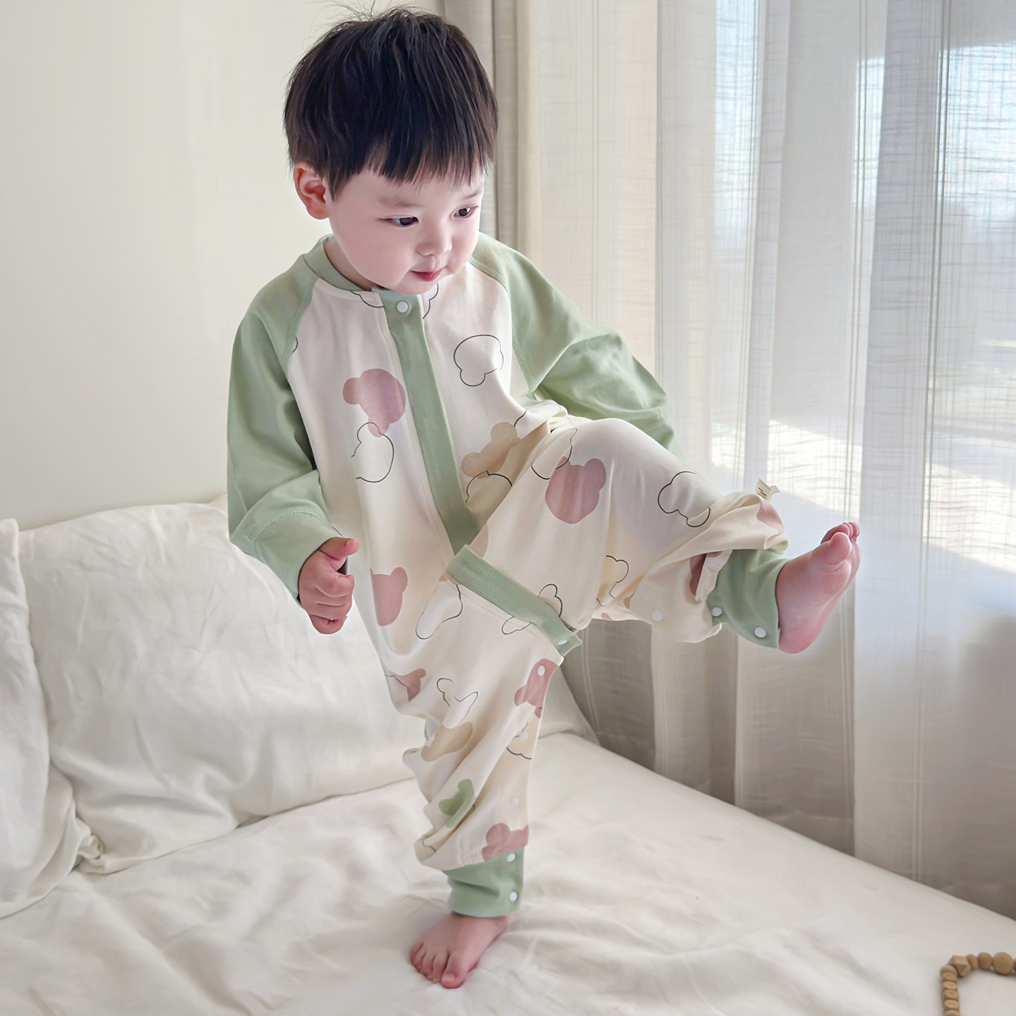儿童睡衣春秋款纯棉男童家居服男宝宝连体睡衣婴儿睡袋防踢被春夏