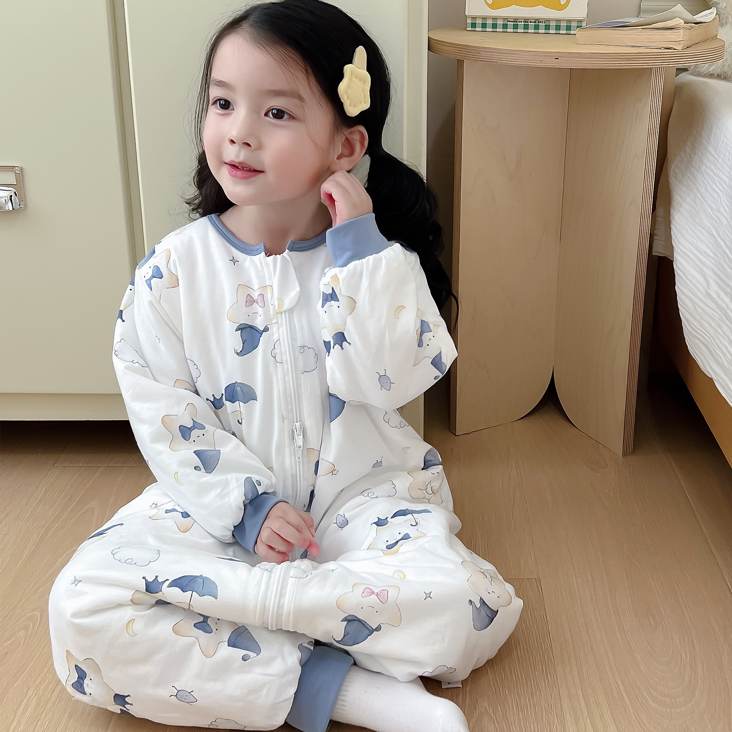 儿童连体睡衣女童秋冬季加厚夹棉宝宝睡袋纯棉婴儿连身衣冬天女童