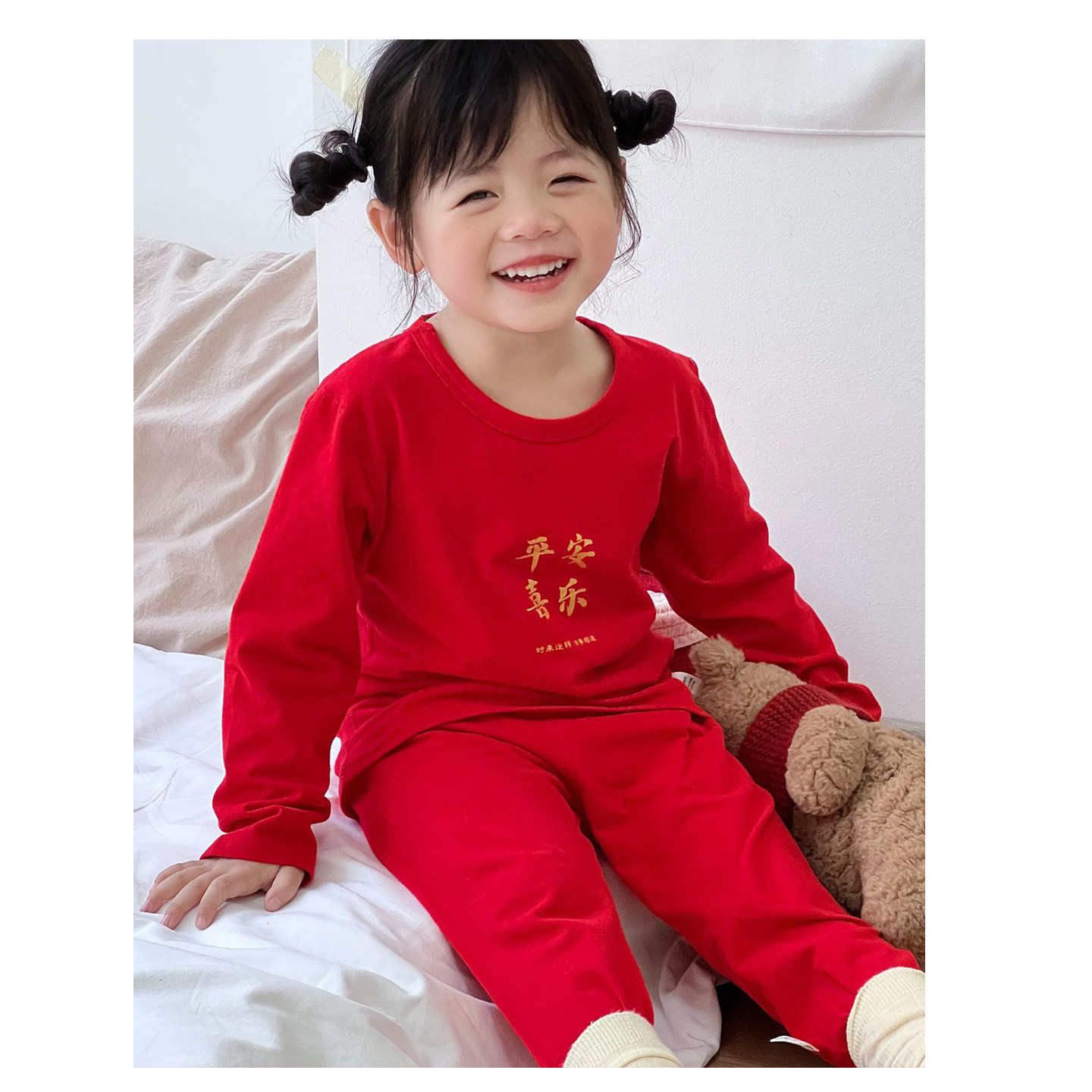 儿童保暖内衣宝宝秋衣秋裤套装红色男童打底秋冬纯棉2026新款女孩