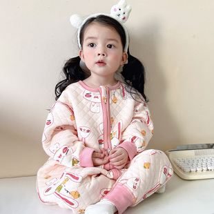 宝宝睡袋秋冬款 女童加厚 夹棉纯棉中大童连体睡衣儿童春秋婴儿秋季