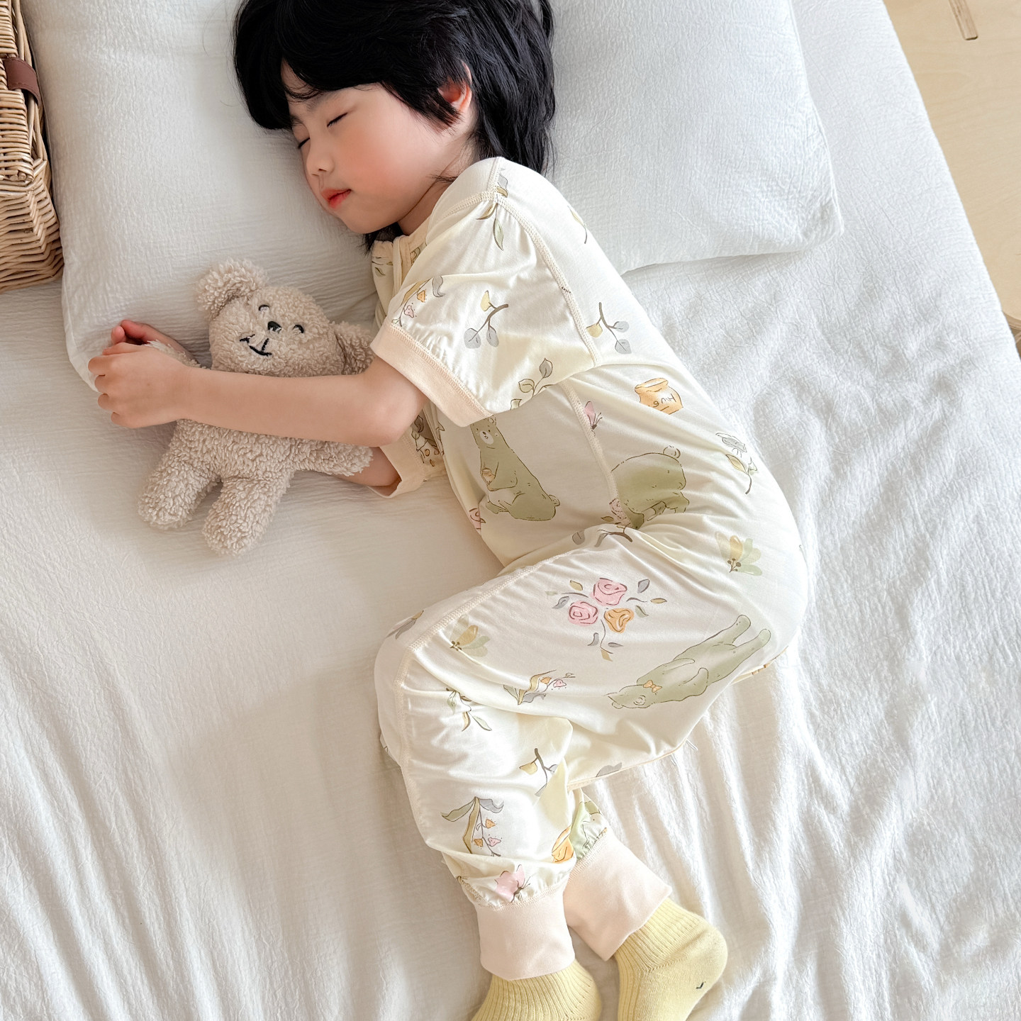 睡袋婴儿薄款夏季透气空调房儿童连体睡衣春夏天3到6岁四季通用款