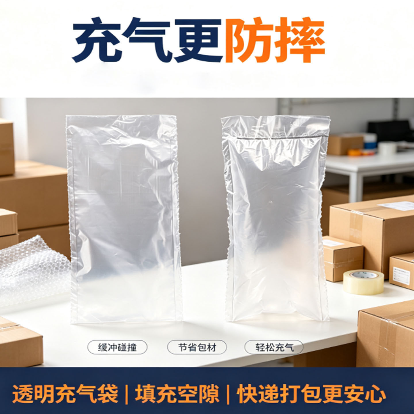快递打包气泡膜出卡材料搬家易碎品防撞填充物充气机防震保护气囊