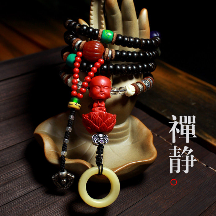 【禅静】椰壳椰蒂佛珠念珠手串项链毛衣链汉服配饰小沙弥和尚佛头