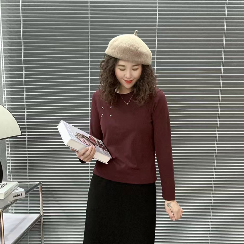 长袖简约加绒棉质女子T恤