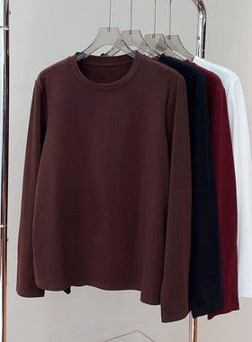 必魅-2025秋冬韩版厚款抓绒百搭长袖T恤60708休闲简约上衣纯色