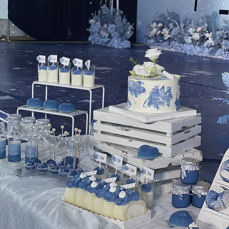 蓝色宴会甜品装饰订婚婚礼宝宝生日宴推推乐蛋糕插牌封口贴纸摆件